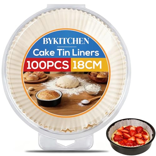 BYKITCHEN 18cm Round Cake Tin Liners, Baking Parchment | 18cm Round Cake Tin Liners, Pre-Cut Greaseproof Parchment Circles for Springform Tins and Baking Pans