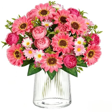Sonnenblumen Künstliche Blumen 2 Bündel Pfingstrosen Kunstblumen Rosa | Künstliche Blumenstrauß Wie Echt Künstliche Blumen Seidenblumen Gänseblümchen Rosa Blumen Hochzeit Partei Heim Küche Dekor