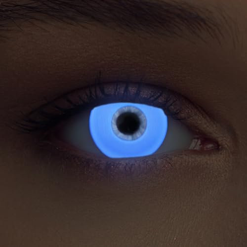 DESIGNLENSES, lenti a contatto colorate per costume di Halloween,bagliore/luminoso lenti, senza gradazione, 1 paio (2 pz) + custodia per lenti Glowing (Bianche, 14.00, 0.00)