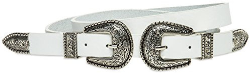 Caspar GU316 stylischer Damen Westerngürtel Trachtengürtel mit Doppelschnalle, Gürtelgröße:85 [Körperumfang 80-90 cm], Farbe:weiss