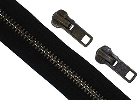 Endlos - Reißverschluss Reißverschlüsse meterware mit Zipper (Metall 8mm - altmessing, 1 Meter + 2 Zipper)