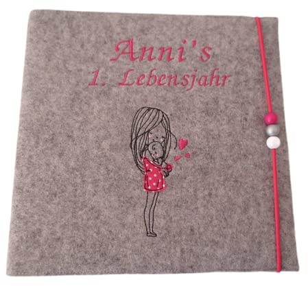 Fotoalbum Kind/Baby Album Name Mädchen Junge Geburt Taufe Wollfilz 26 cm x 25 cm
