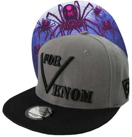 Capiche [99+ Designs] Cappello Vedova Nera, Black Widow, da Uomo, Cappellino Bambino, Visiera Piatta con Ragno, Tatuaggio Veleno, Arachno, Regolabile Classico Grigio e Nero, Uomo
