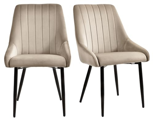 Duhome Esszimmerstuhl 2er Set aus Samt, Küchenstuhl Polsterstuhl Retro Design mit Rückenlehne Metallbeine für Esszimmer Küche Wohnzimmer Schlafzimmer, Beige