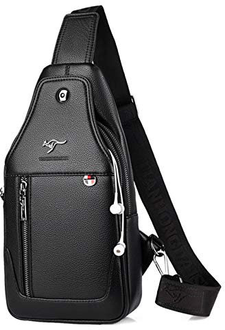 GKE Sacs Bandoulière Homme Sac Poitrine Bandoulière Homme en Cuir PU Sacoche Porte Epaule pour Sports ou Loisir Sac a Dos Noir