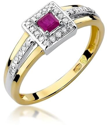 Damen Ring 585 14k Gold Gelbgold echt Rubin Edelstein Diamanten Brillanten