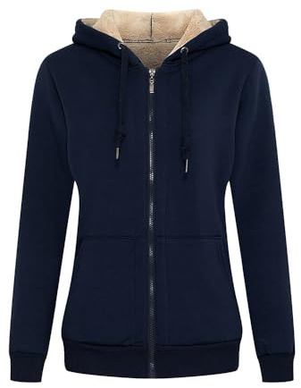 MANLUODANNI Damen Kapuzenjacke mit Fleecefutter Reißverschluss Sweatjacke