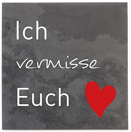 Dolorino Grabtafel aus Stein | wetterfest | mit Trauerspruch 'Ich Vermisse Euch' | 14x14cm