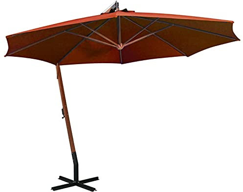 Catherinol Sombrilla colgante con palo, Parasol Terraza, Sombrilla Terraza Exterior, Sombrilla Jardin, Parasol Jardin, Sombrilla Playa, Parasol Excentrico, madera abeto terracota 3,5x2,9 m