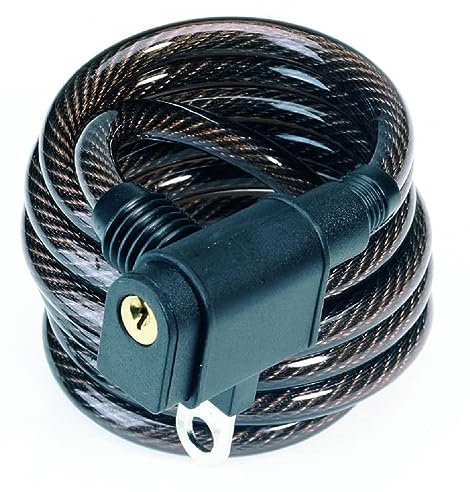 Prophete Spiralkabelschloss 150 cm, Ø 8 mm – Schwarz, Halter für Sattelklemmbolzen, Kompakter Diebstahlschutz für Fahrräder, Flexibles Kabelschloss zur Grundsicherung