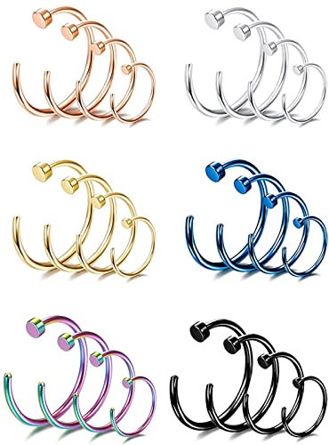 Whoiy Septum Piercing Vergoldet, Nasenstecker Brilliant 2 Stück 0.6X10Mm Edelstahl 316L Piercing Set C-Form für Männer Frauen