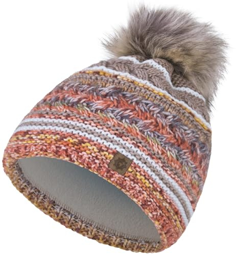 Compagno Wintermütze Damen Strickmütze Mütze Damen Bommelmütze Mehrfarbig Futter Beanie 87