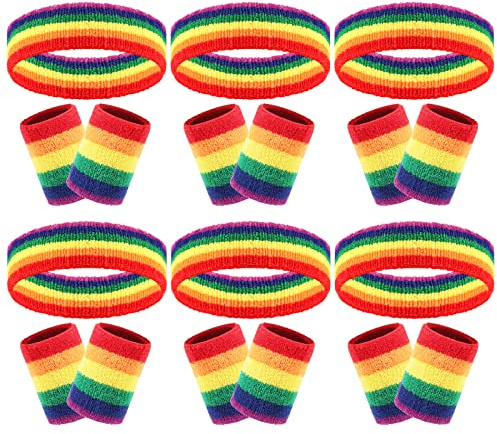 Schweißbänder, Stirnband, Armband, Set, bunt, gestreift, Frottee, Sport, Athletik, Fitnessstudio, 80er-Jahre-Schweiß-Stirnbänder, Handgelenkbänder (mehrfarbig)