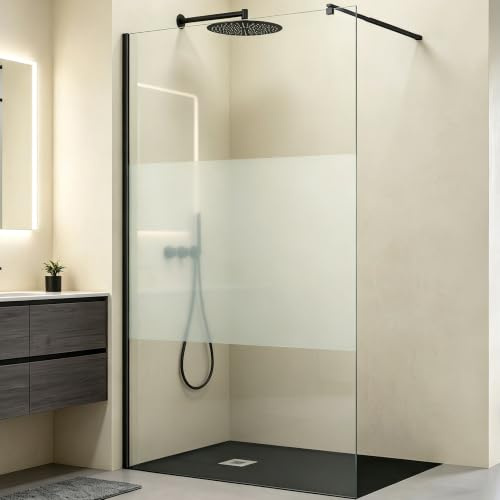 Mai & Mai Duschwand für Dusche Duschabtrennung 120x200cm Walk-In Dusche | Duschtrennwand Schwarz 8mm ESG-Sicherheitsglas NANO Milchglas BRAM3 Bremen01MS