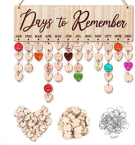 OYEFLY Gifts for Moms Dads,Wooden Days to Remember Birthday Reminder Calendar Board Decorative Birthday Tracker Plaque Wall Hanging 100 Wood Tags with Holes (Days to Remember)