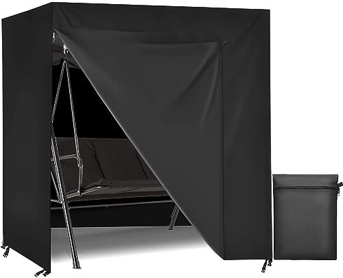 Aipwerer Funda Balancin Jardin, Funda Columpio Jardin, Funda Balancin Jardin Exterior de 3 Plazas, 600D Oxford Resistente al Agua, al Viento, Resistente al Desgarro (Negro, 220x135x170cm)