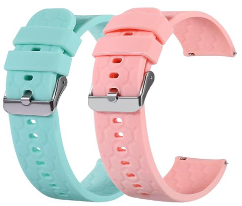 RuenTech Band Kompatibel mit Garmin Vivoactive 4s/Vivomove 3S Armband Ersatz-Silikonarmbänder Kompatibel mit Garmin Venu 3S/Venu 2S/Forerunner 265S/255S Smartwatch (Rosa+Krickente)