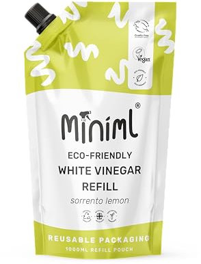Miniml Eco White Vinegar Cleaning Lemon Scented 1L Refill - All Natural Multi-Surface & Multi-Purpose Cleaner, Limescale Remover, Laundry Softener & More - 100% Vegan & Cruelty Free