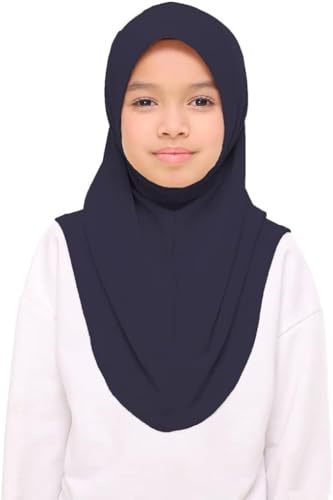 Girls Plain Islamic Hijab, Kids Instant Headscarf Readymade Pull On Scarf, No Pins Needed, Lightweight Soft & Durable, Ideal For Any Occassion School, Nursery, Sports, Prayer Hijab (Navy)