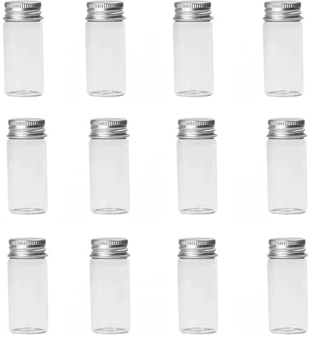 LEEQ 12 pcs Mini Bouteilles en Verre Transparent - Bouteille De Bonbons, avec Bouchon à vis en Aluminium pour échantillons, Petits récipients, Cadeaux de Mariage, décorations(10ml)