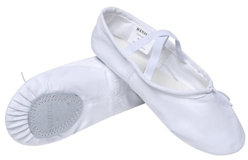 Danzcue Adult Canvas Split Sole Ballet Slippers Ballet Shoes for Women Dance Shoes, White, 9M