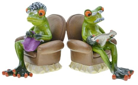 Queemie Kreative Ruhestand Leben Frösche Liebhaber Harz Statuen, Lustige Maskottchen Frosch Paar Verzierungen Skulpturen für Opa Oma Großeltern Dekoration Geschenke
