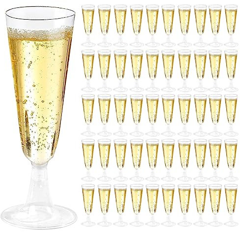 BFHRHF 50 Flute da Champagne Eleganti, 150ml Calici Rigida- Trasparenti, Resistenti e Riutilizzabili, Flute Bicchieri Spumante per Feste, Compleanni, Matrimoni