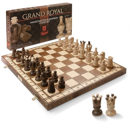 Wegiel Set da scacchi Grand Royal in legno per adulti e bambini - Set da scacchi di lusso da 45,7 cm, realizzato a mano in faggio e betulla di alta qualità - Design pieghevole unico con spazio di