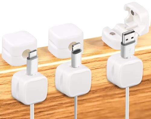 6pcs Magnetic Cable Management Clips, Phone Charging Cable Holder Strong Adhesive Desk Cable Cord Organizer USB Wire Manager Keeper for Home Office Kitchen Wall Car Desk Bedroom Nightstand