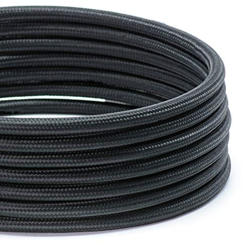 TheCable.Store 3 Core Round Black Electrical Cable (3 x 0.75mm²) (5 Meters) Vintage Fabric Braided Electrical Wire DIY Lighting