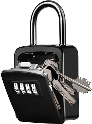Key Lock Box,4-Digit Combination Key Safe Box,Resettable Code Security Key Storage Box with Removable Shackle for Indoor Outdoor Home, Office, Garage, School, Gym, Airbnb
