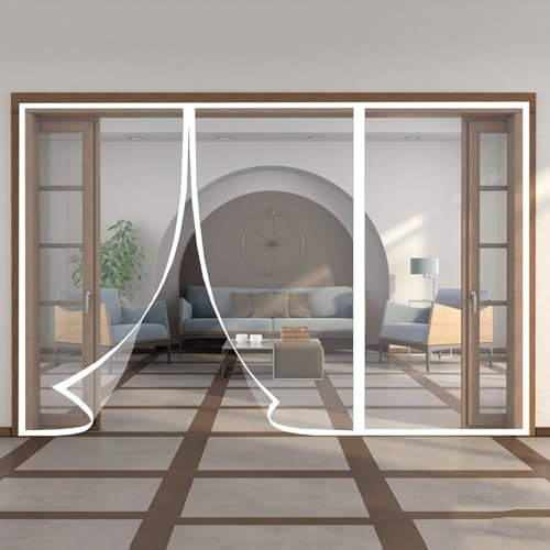 Insect Protection Curtain for Camping car 190x245cm Fly Screen Door with Magnetic Straps, Insect Protection Door for Caravan, Magnetic Mosquito net, self-Closing White