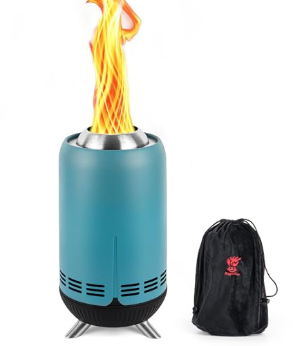 XL Tischfeuerstelle | Outdoor Blaue Mini-Feuerstelle für Stadt und Vorstadt | Edelstahl Sekundärverbrennung Campingofen Raucharm mit Pellets befeuert mit Reisetasche,30.6x16.3cm