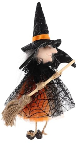 Amosfun Bruja Escoba y Falda de Tul Muñeca de Halloween Decoración Colgante Figura de Bruja para Fiesta Colgante