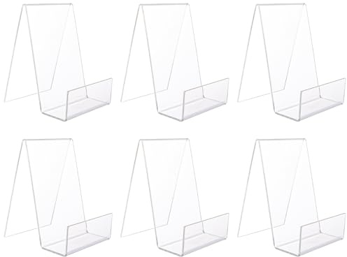 ASelected 6Pcs Clear Acrylic Book Stand - Transparent Book Display Stand for Displaying Notebooks, Picture Albums, Menu, Magazine