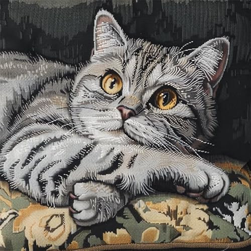 Kitquiver Knüpfen Set Anfänger Katze Knüpffaden Set (43X43cm) Knüpfen Handarbeit Set Kissen Bastelset Knüpfen Handwerksset Kissen DIY Bastelset für Anfänger für die Sofa-Heimdekoration