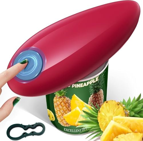 YUET Electric Tin Opener Can Openers Portable One Touch Automatic + Free Bottle Jar Grip Mate Battery Operated Hands-Free for Seniors with Arthritis Eliminate Hand Pain Prevent Injuries Strain (Red)