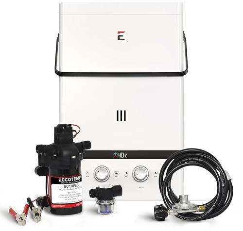 Chauffe-eau instantané portatif d'extérieur Eccotemp Luxé 10 LPM avec pompe et crépine EccoFlo 12 V, 50 mbar