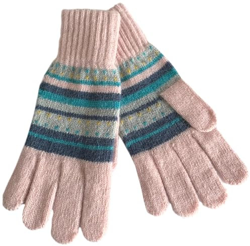 Purple Possum® Damen-Handschuhe, gestreift, Strickwolle, Angora, warm, gemütlich, gestreift, Einheitsgröße, Rosa, Blassrosa, Hellrosa, Babyrosa, Einheitsgröße