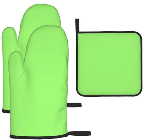 YYHHAOFA Set di 3 guanti da forno resistenti e impermeabili, con presina, per antiscottatura e isolamento termico, colore verde chiaro