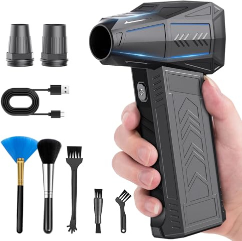 Staubgebläse Druckluft, 3-Gang 130,000 U/min Turbo Duster Compressed Air, Elektrische Staubgebläse mit 3000mah Akku, Mini Gebläse Reinigungsset für PC Tastatur Elektronik Outdoor Haus Auto Sofa