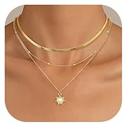 Kakonia Guldhalsband för kvinnor Layered guldhalsband 14K guldpläterad berlock halsband enkel choker halsband set Dainty guldkedja halsband, rostfritt stål, Kubisk zirkon