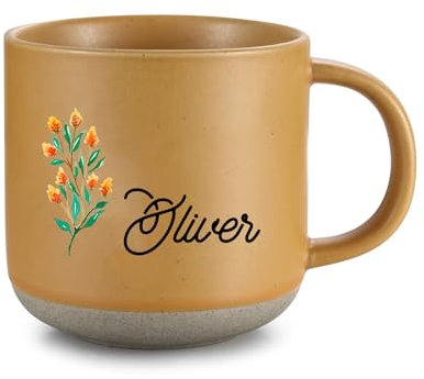 Amsgedhie tazas de café de cerámica: Tazas personalizadas - Tazas de cerámica modernas - Tazas con nombre y flores de diseño - Regalos de recuerdo para mejores amigos y parejas (Amarillo, Estilo 2)