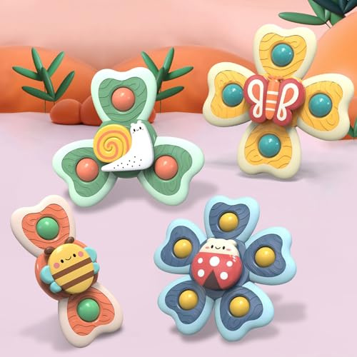 Saugnapf Spielzeug Baby 4 Stück BPA-frei Silikon Spinner Baby ab 3 Monate