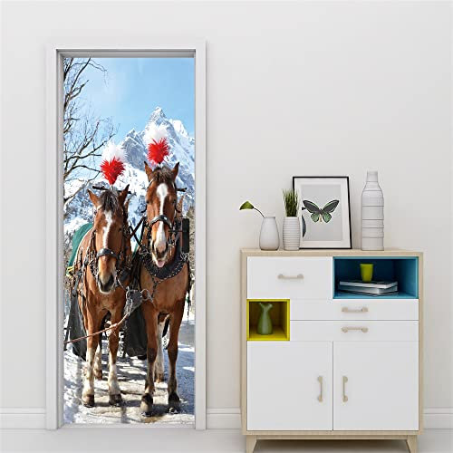 3D Türtapete Türaufkleber Selbstklebend 80x200 Türfolie Poster Fototapete Türbilder Türtattoos Wasserdichte Tür Stickers für Kinderzimmer Wohnzimmer Badezimmer Tier Pferd
