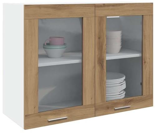 Myheimly Hängeglasschrank Artisan-Eiche 80x31x60 cm Holzwerkstoff Küchenschrank Küchenzeile Küchenmöbel Unterschrank Küchenunterschrank Schrank