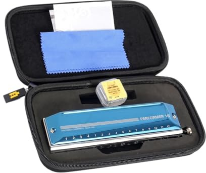 Mundharmonika-Set Chromatische Mundharmonika Mit 16 Löchern Blaues Edelstahlgehäuse Spielmundharmonika