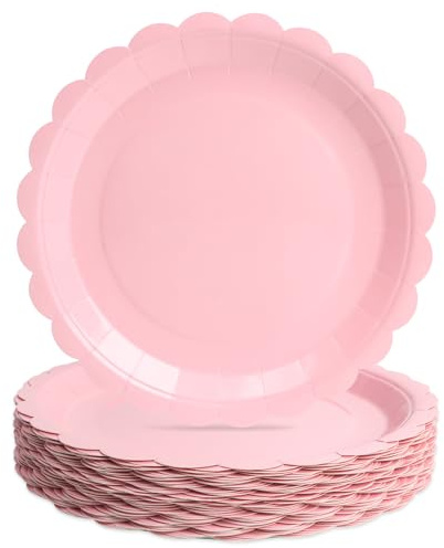 PARTY GO Pappteller Rosa 23cm 50 Stück, Partygeschirr für 50 Gäste Kindergeburtstag Jungen und Mädchen Party Dekoration