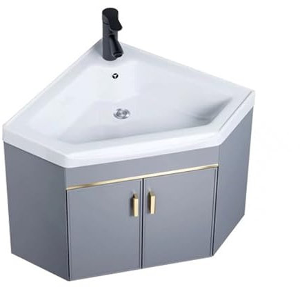 Keramik-Eckwaschbecken mit Aufbewahrungsbehälter, Wandmontage, schwebender Schrank, 56 cm