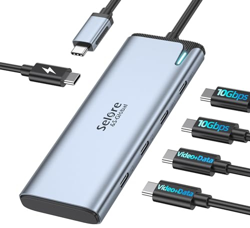 USB C Hub Video Ausgang, 4K/60Hz DP Alt Mode, mit 2*C Ports Video Ausgang | 5 in 1 USB C Splitter Ausgang, Multiport Adapter mit 2*C Ports Video Ausgang,10Gbps Datenübertragung,100W PD,für Windows